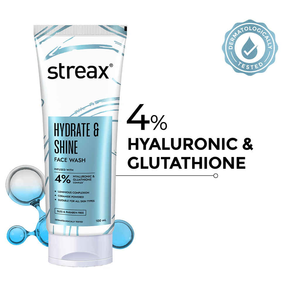 Buy Streax Skin Hydrate & Shine Face wash cleanser with 4% Hyaluronic & Gluathione Serum complex for Brightening, 48 Hr Hydration, 100 ml - Purplle