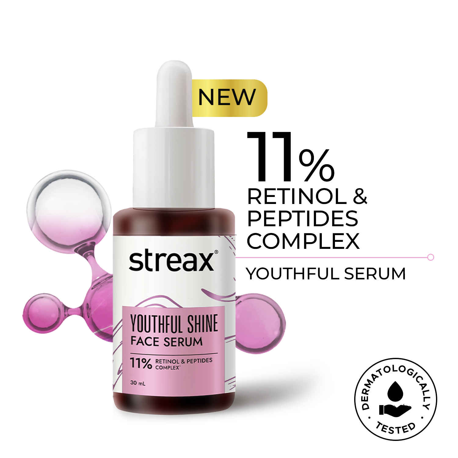 Buy Streax Youthful Shine Face Serum with 11% Retinol Peptide Complex, Reduces Dark Spots,Blemishes & Wrinkles 30 ml - Purplle