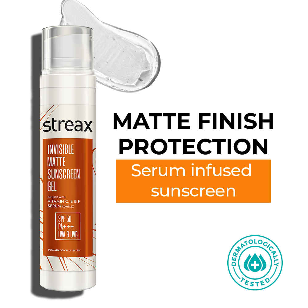 Buy Streax Invisible Matte Gel Sunscreen SPF 50 PA+++|Water Resistance, No white cast & Non-Greasy 50 gm - Purplle