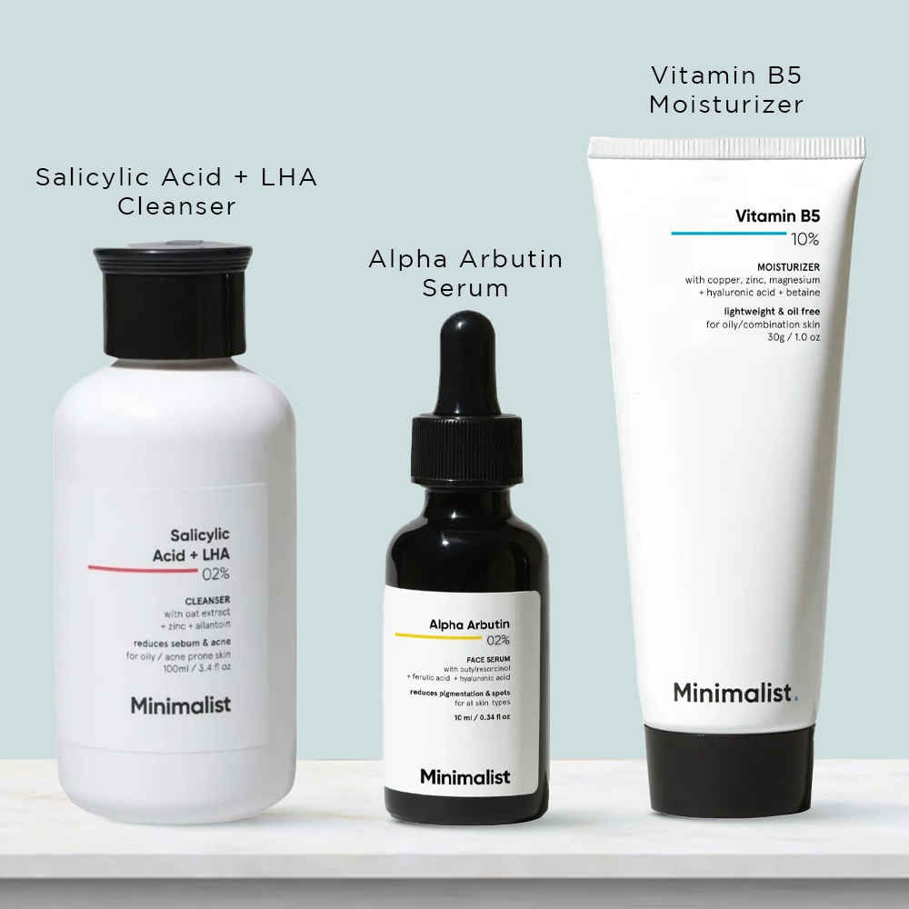 Buy Minimalist Clear Radiance CSM Mini Kit  : (Cleanser 100 ml) + Alpha Arbutin Face Serum (10 ml) + Moisturizer (30 gm) Combo of 3 - Purplle