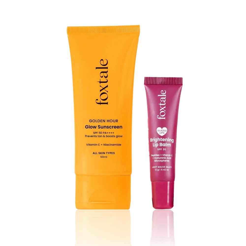 Buy Foxtale Glow Sunscreen SPF 50 PA++++ & Glazed Lips Brightening Lip Balm - Light Mauve Glaze (50 ml+12 gm) Combo of 2 - Purplle