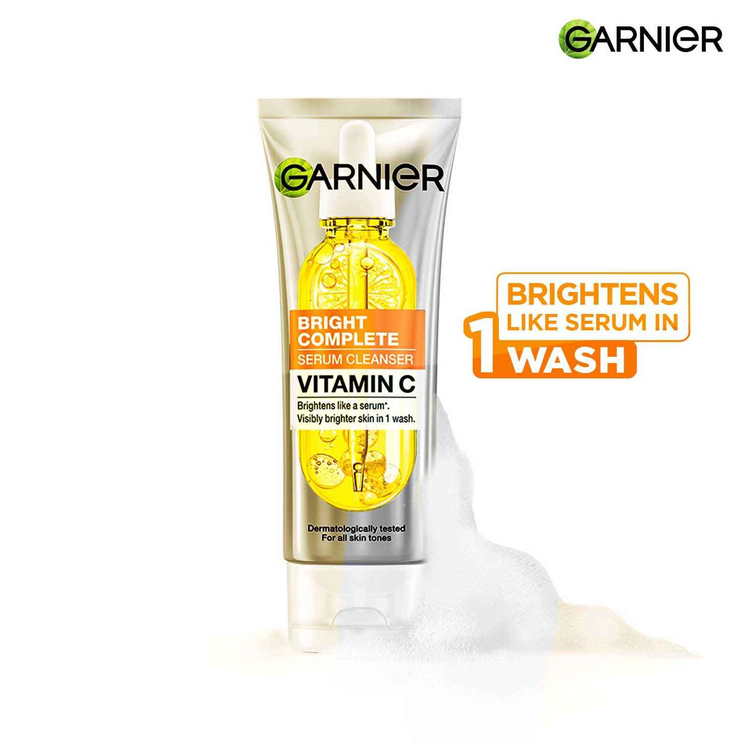 Buy Garnier Vitamin C + Serum Face Wash | Visibly Brighter Skin in Just 1 Wash | Gentle cleanser for Skin Brightening & Tan Removal | For dry , oily , sensitive skin | Facewash for Women & Men | 100 gm - Purplle