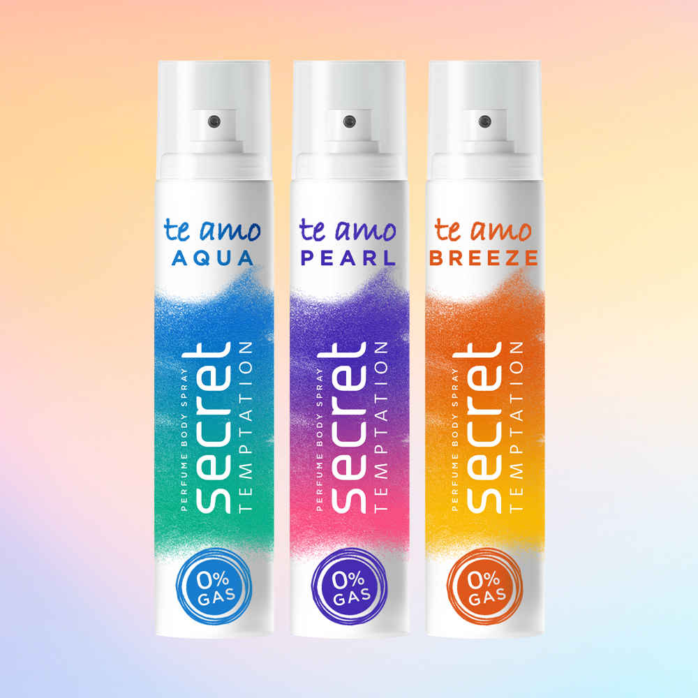 Buy Secret Temptation Te Amo Aqua, Breeze and Pearl No Gas Body Spray, Long Lasting Deodorants for Women, Pack of 3 (120ml each)|Perfume Body Spray - Purplle