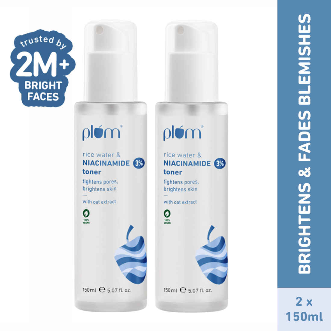 Buy Plum 3% Niacinamide Toner with Rice Water |Brightening Toner Duo | With Rice Water & Niacinamide | Brightens Skin | Reduces Pores & Blemishes | Alcohol-Free | Pack of 2 | 150 ml - Purplle