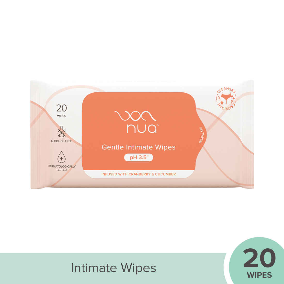 Buy Nua Gentle Intimate Wipes | Infused with Cranberry, Cucumber and Aloe | Alcohol and Artificial-Fragrance Free | 100% Biodegradable (20 Wipes) - Purplle