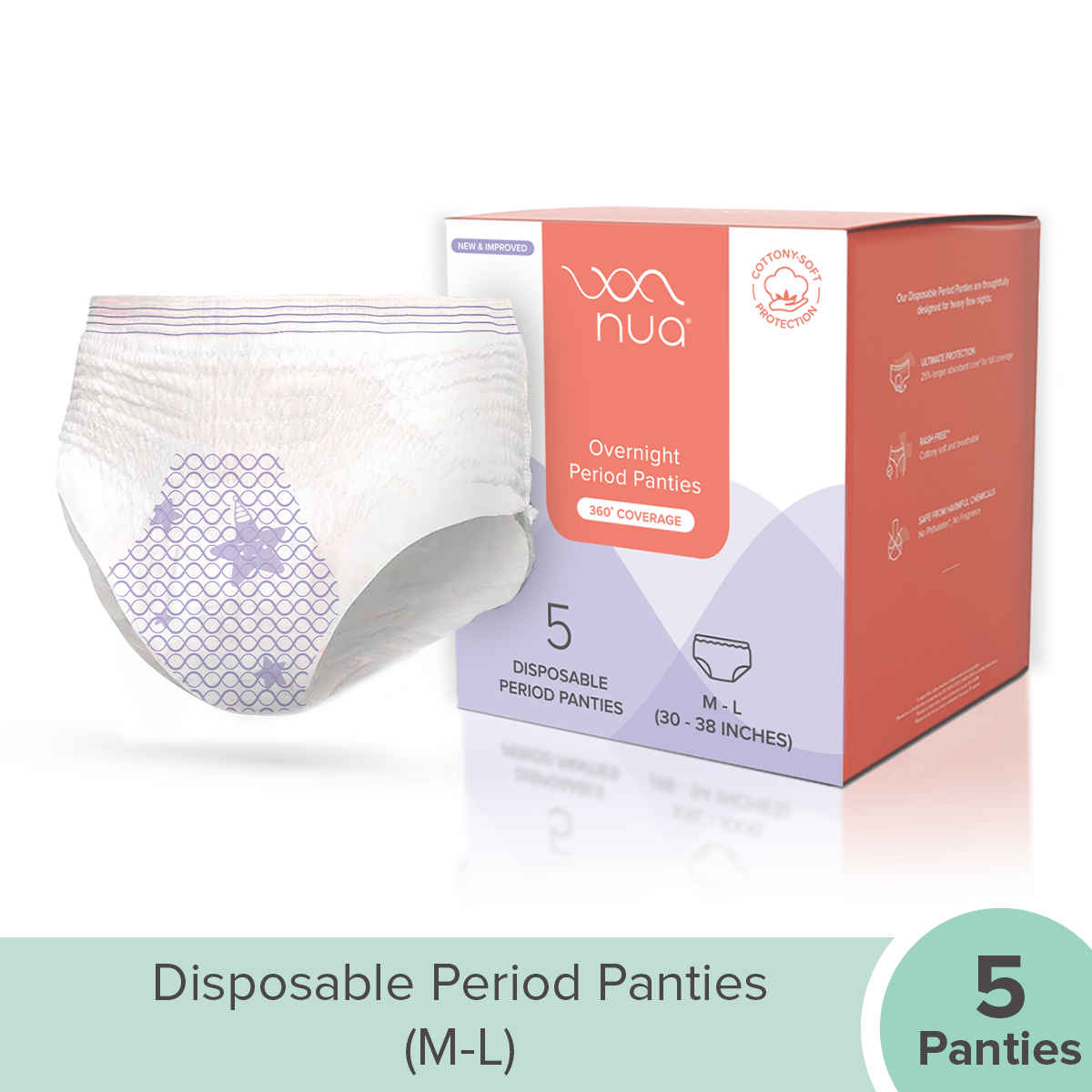 Buy Nua Nua Overnight Period Panties| 5 units (M-L) - 244.5 gm - Purplle