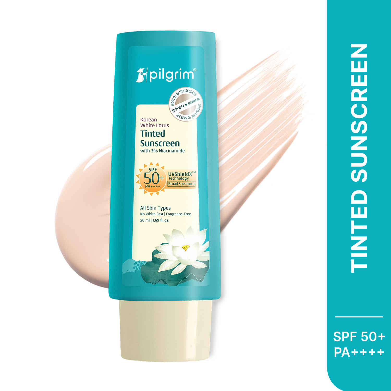 Buy Pilgrim Korean White Lotus Tinted Sunscreen SPF 50+ PA++++ with 3% Niacinamide (50 ml) - Purplle