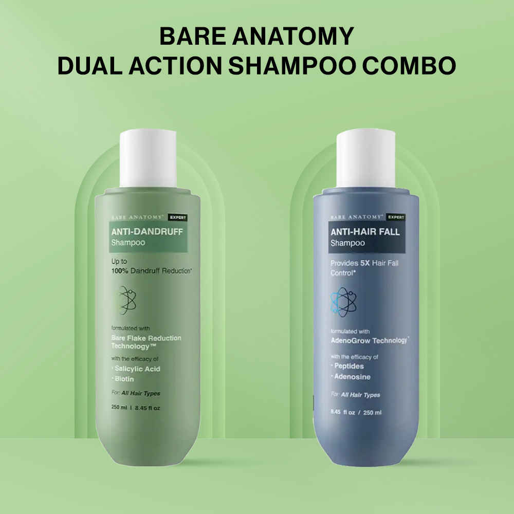 Buy Bare Anatomy Dual Action Shampoo Combo (Anti-Dandruff shampoo 250 ml + Anti Hair-Fall Shampoo 250 ml) - Purplle