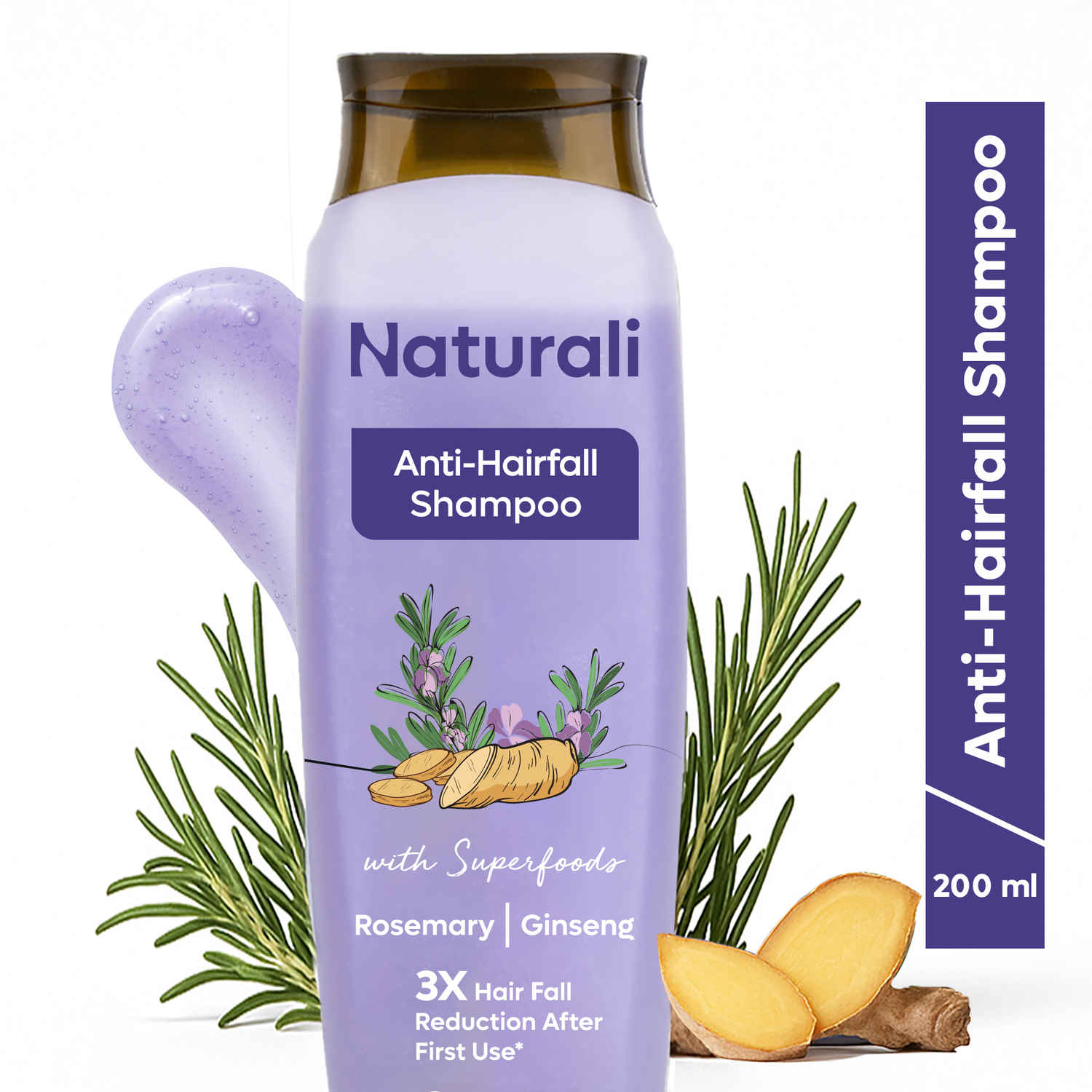 Buy Naturali Anti-Hairfall Shampoo with Rosemary Oil & Ginseng Extract | Reduces Hairfall | Sulphate & Paraben free Shampoo | 200 ml - Purplle