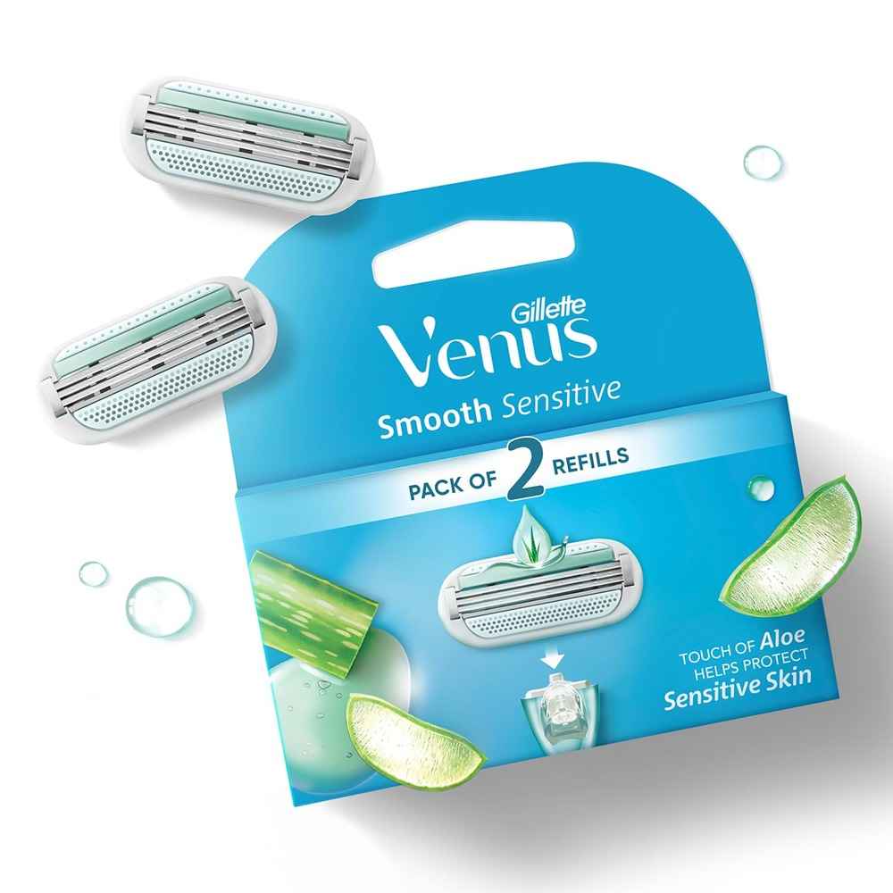 Buy Gillette Venus Smooth Sensitive Hair Removal Razor Cartridges for Women - 2 pcs - Purplle