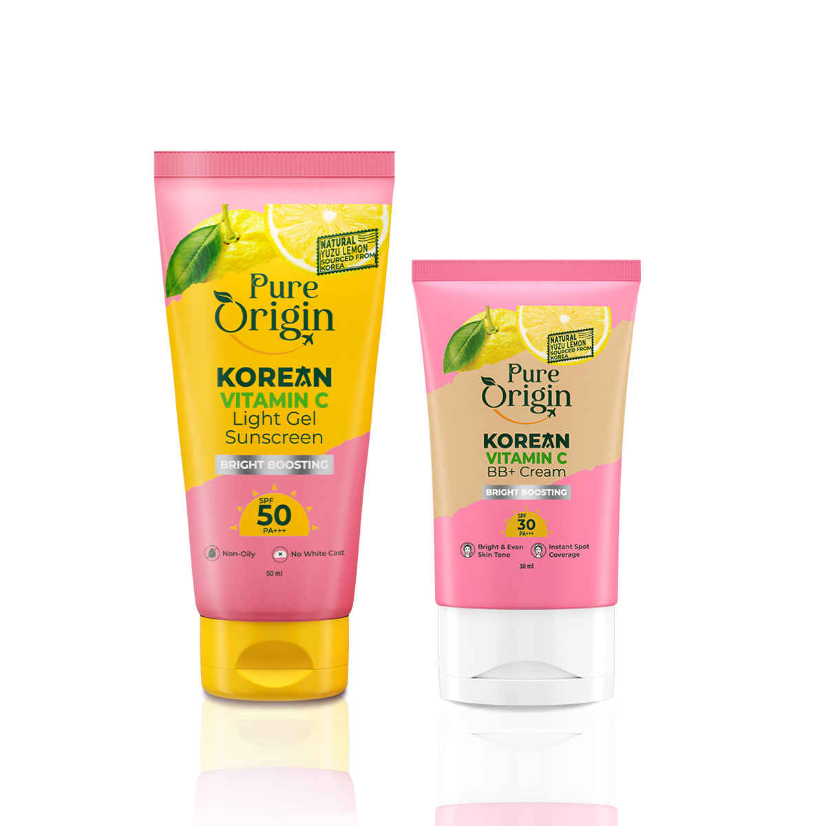 Buy Pure Origin Korean Vitamin C Gel Sunscreen (50 gm) & BB+ Cream (30 ml) | No White Cast, SPF 50 & PA+++ | Instant Spot Coverage | Long-lasting & Matte-finish | For All Skin Types - Combo of 2 - Purplle