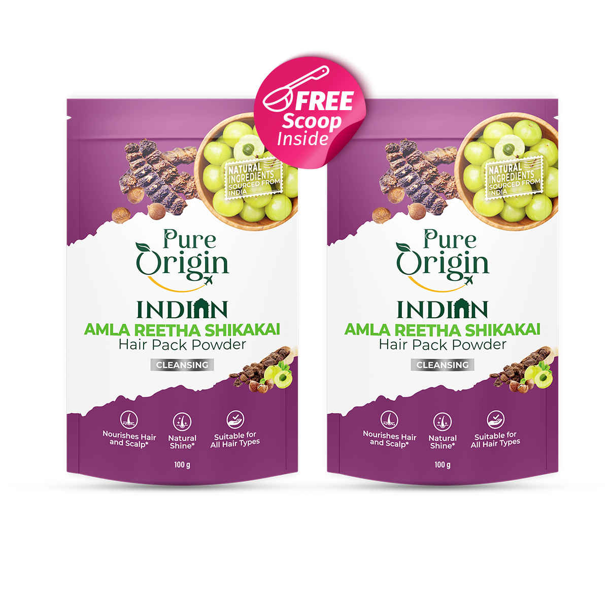 Buy Pure Origin Indian Amla Reetha Shikakai Hair Pack Powder | Natural Hair Cleanser | Nourishes Hair & Scalp | Enhances Shine (Pack of 2) 200 gm - Purplle