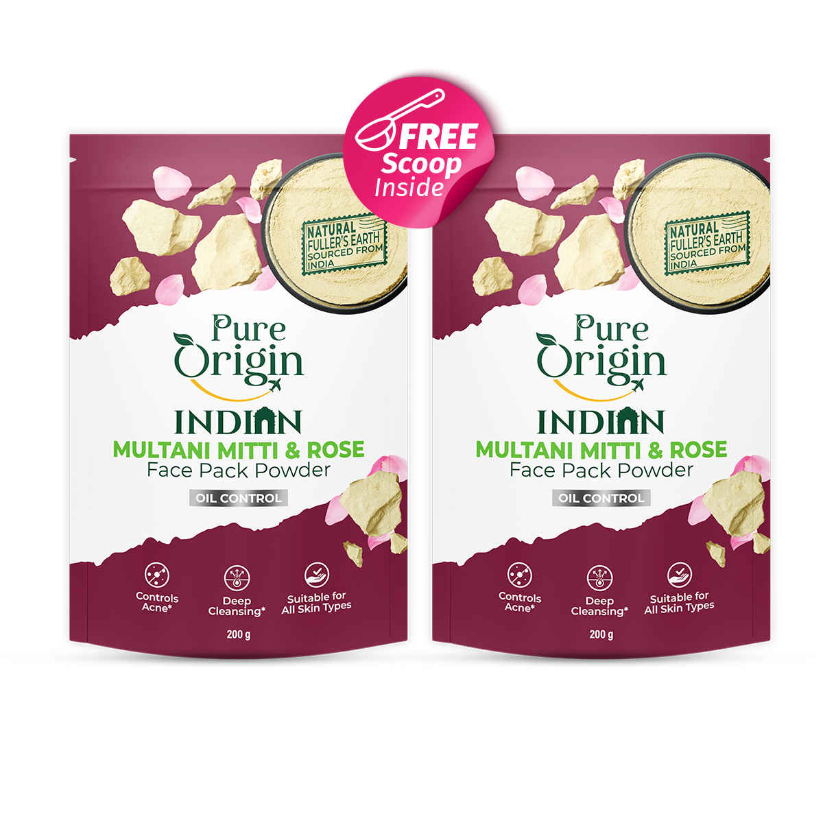 Buy Pure Origin Indian Multani Mitti & Rose Face Pack Powder (Pack of 2) 400 gm - Purplle