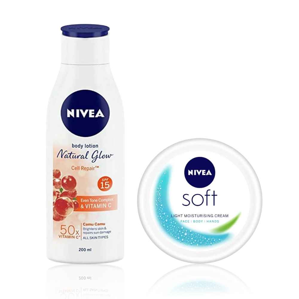 Buy Nivea Glowing Skin Essentials Combo: NIVEA Natural Glow Body Lotion + NIVEA SOFT Light Cream - 1 Pc - Purplle