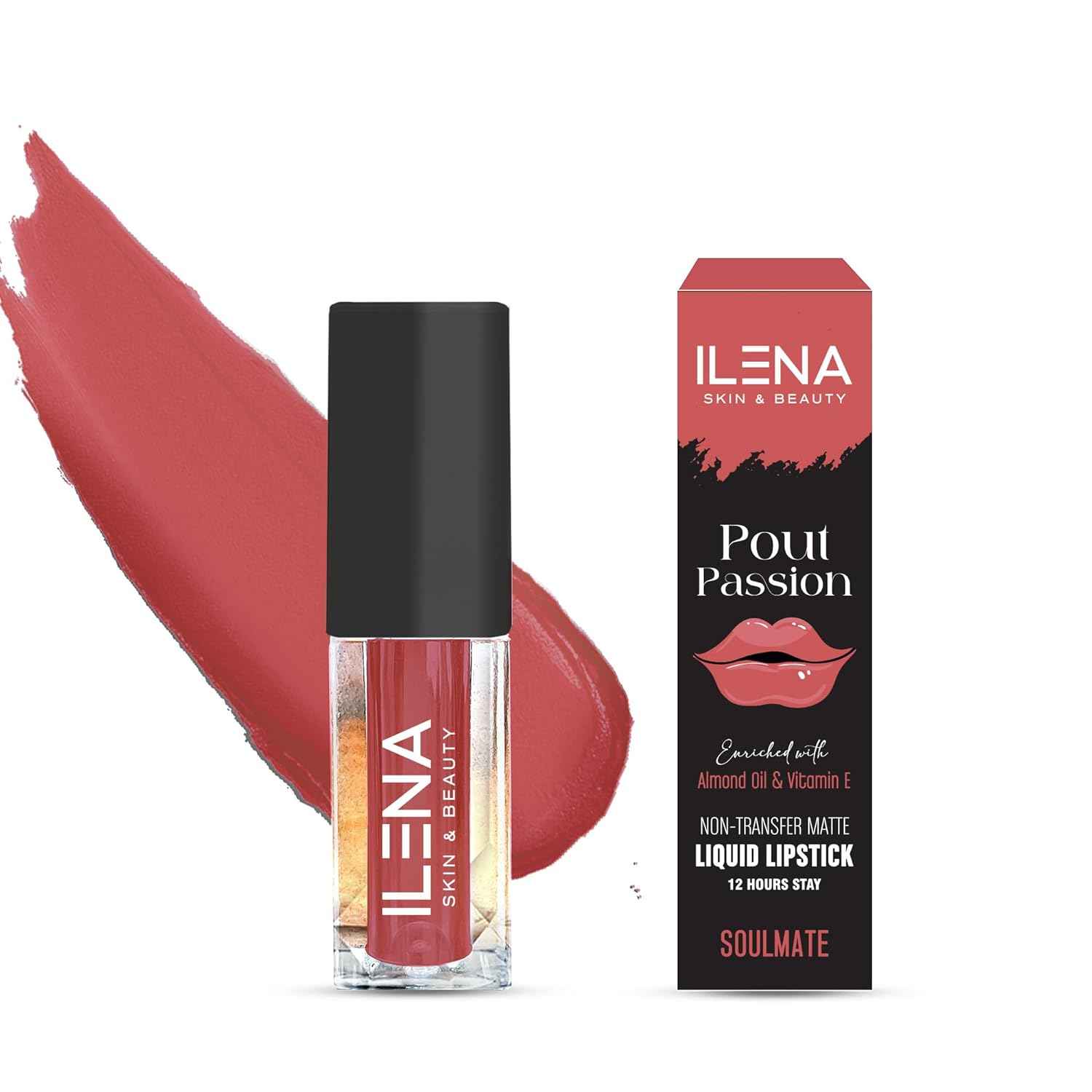 Buy Ilena Pout Passion Liquid Lipstick, Non-Transfer Matte, Soulmate Shade, 12 Hours Stay, Enriched With Almond Oil And Vitamin E And Vitamin E, Natural, No Mineral Oil, Paraben & Cruelty Free (4 ml) - Purplle