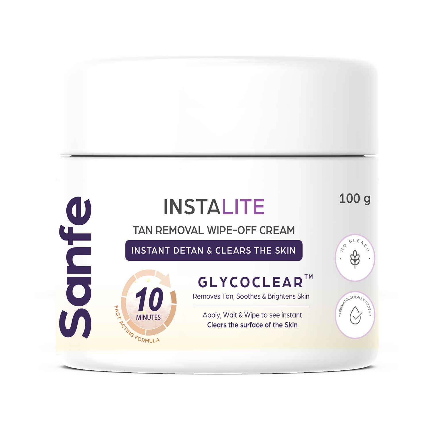 Buy Sanfe Instalite Detan Wipe Off Body Cream, Tan Removal Detan Cream 1 Tone Brighter in 10 mintues 100 gm - Purplle