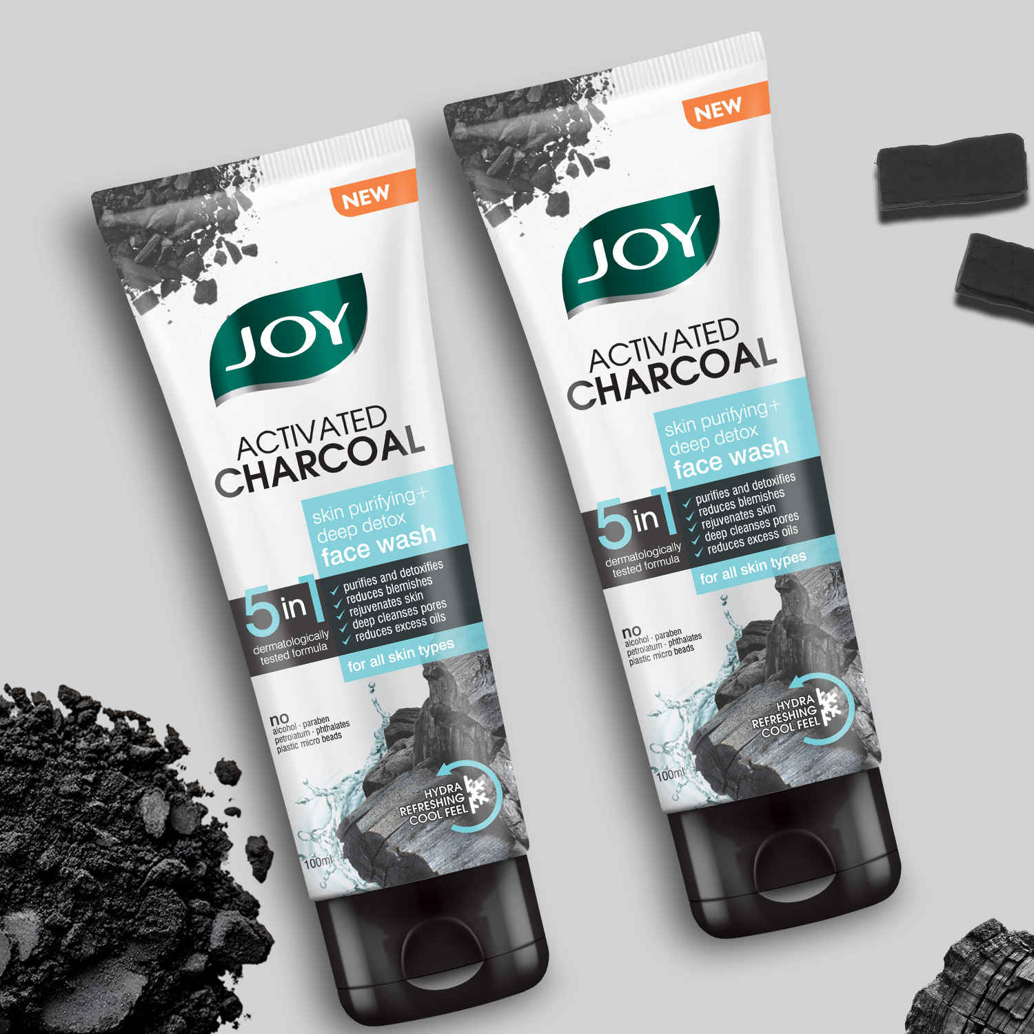 Buy Joy Activated Charcoal Face Wash for Oily Skin 100 ml x 2 | Controls Oil & Removes Dirt & Blackheads | Fights Pollution, Reduces Acne & Pimples For a Clearer & Smoother Skin Pack of 2 - Purplle