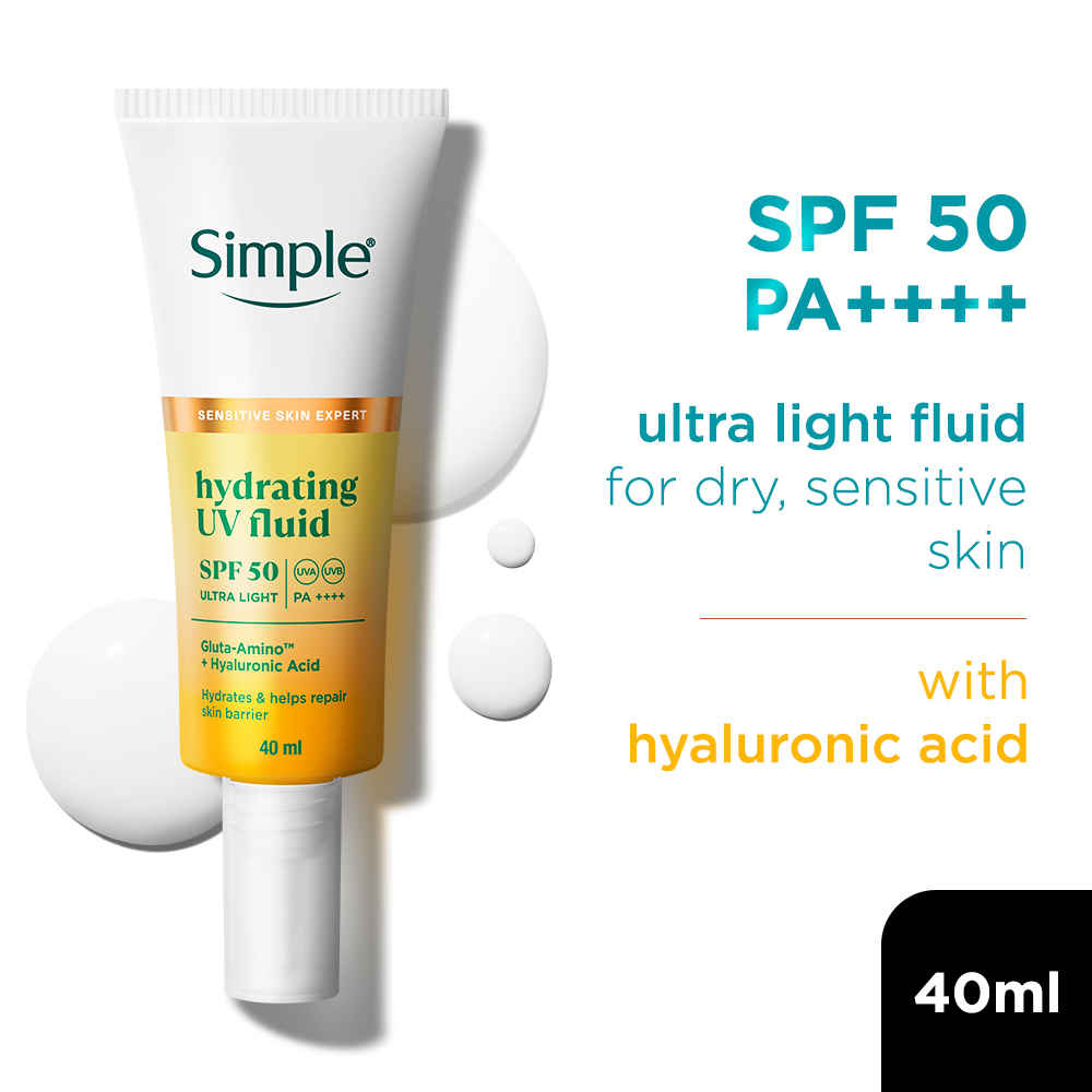Buy Simple Hydrating UV Fluid SPF 50 PA++++ | Hyaluronic Acid | Sunscreen for dry & sensitive skin, 40 ml - Purplle