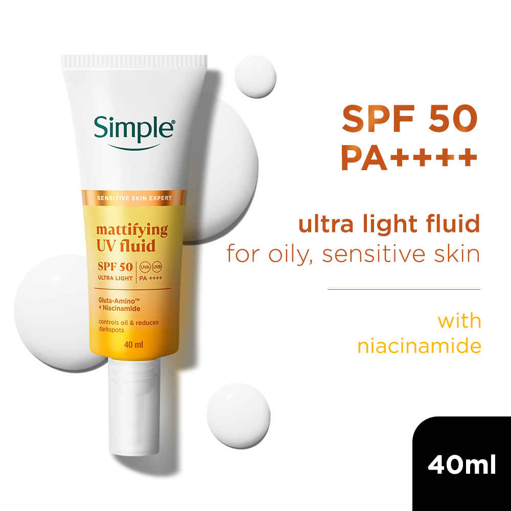 Buy Simple Mattifying UV Fluid SPF 50 PA++++ with Niacinamide| Sunscreen for oily & sensitive skin, 40 ml - Purplle