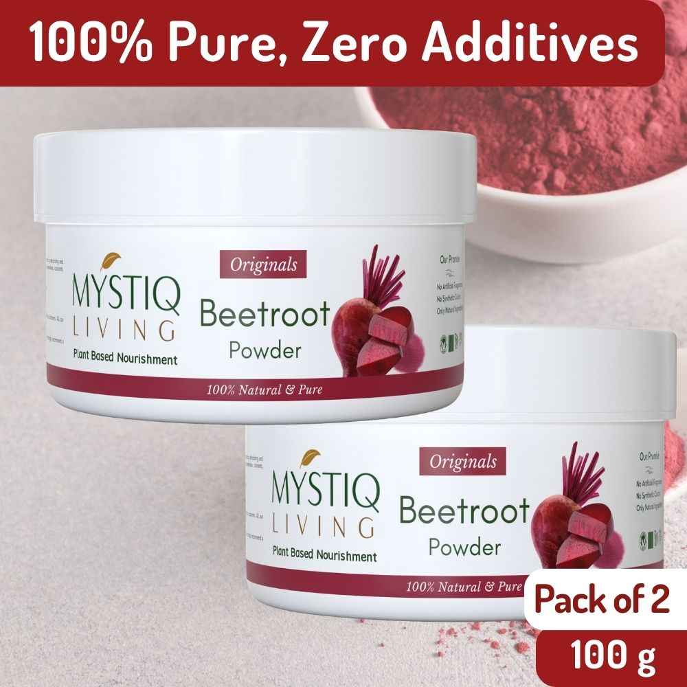 Buy Mystiq Living Beetroot Powder for Hair Mask, Hair Growth, Beet Root Powder for Face Pack and Lips | 100% Natural and Organic | Pure & High Natural Antioxidants | Boost Energy | Additive Free and Pesticides 100 gm each (pack of 2) - Purplle