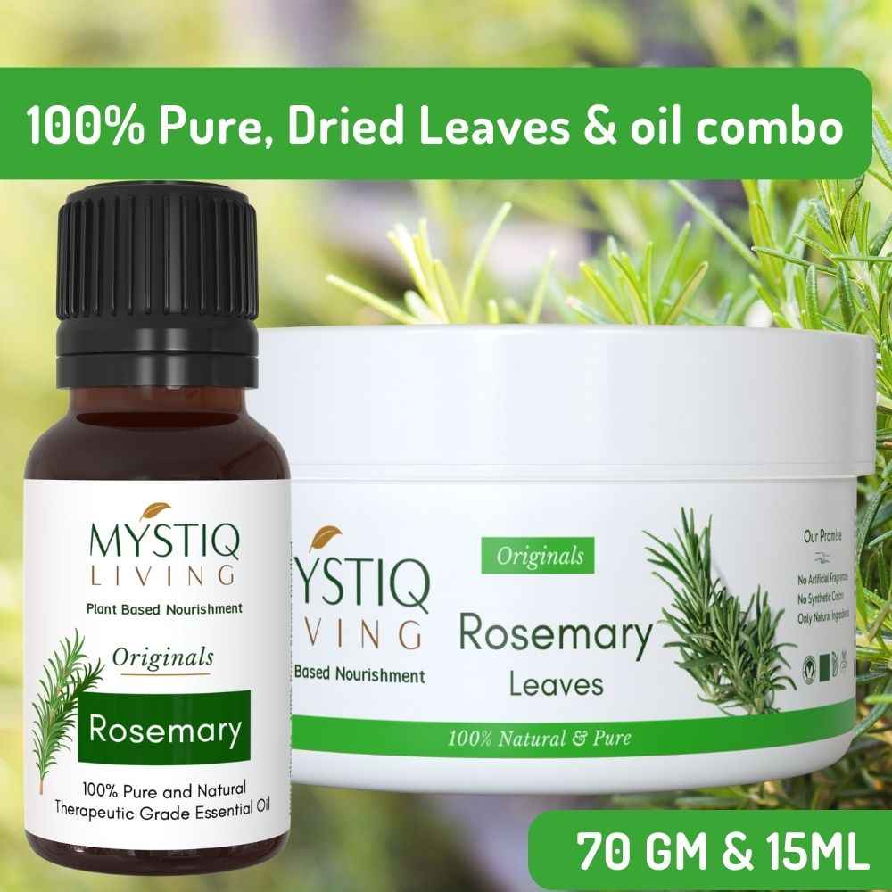 Buy Mystiq Living Rosemary Dry Leaves & Rosemary Essential Oil for Hair Growth & Hair Fall Control Organic Dried Rosemary Leaves for Food, Tea and Hair - 70 gm, Rosemary Oil for Hair -15 ml (Combo of 2) - Purplle