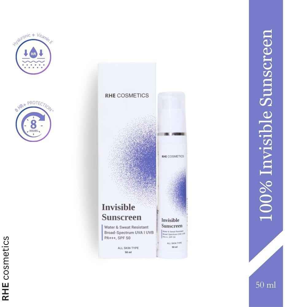 Buy Rhe Cosmetics 100% Invisible Sunscreen-Lightweight, Hydrating With Hyaluronic Acid & Vit E-Spf 50+ (50 ml) - Purplle