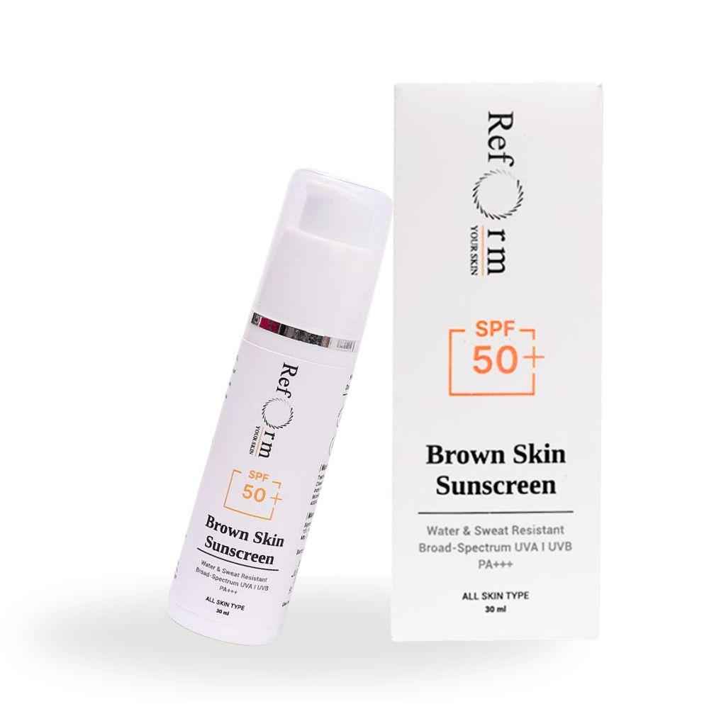 Buy Reform Your Skin: Brown Skin Matte Invisible Lightweight Sunscreen Spf 50, Pa+++, No White-Cast, Transparent With Niacinamide(1%), Hyaluronic Acid(1%),Vitamin C, E, Blue Light Protection | For All Skin Types | Water & Sweat Resistant(30 ml) - Purplle