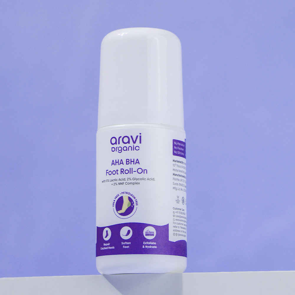 Buy Aravi Organic AHA BHA Foot Roll-On | 5% Lactic Acid, 2% Glycolic Acid, 2% NMF Complex | Prevents Cracked Heels, Sweat & Pigmentation | All Skin Types | 50 ml - Purplle