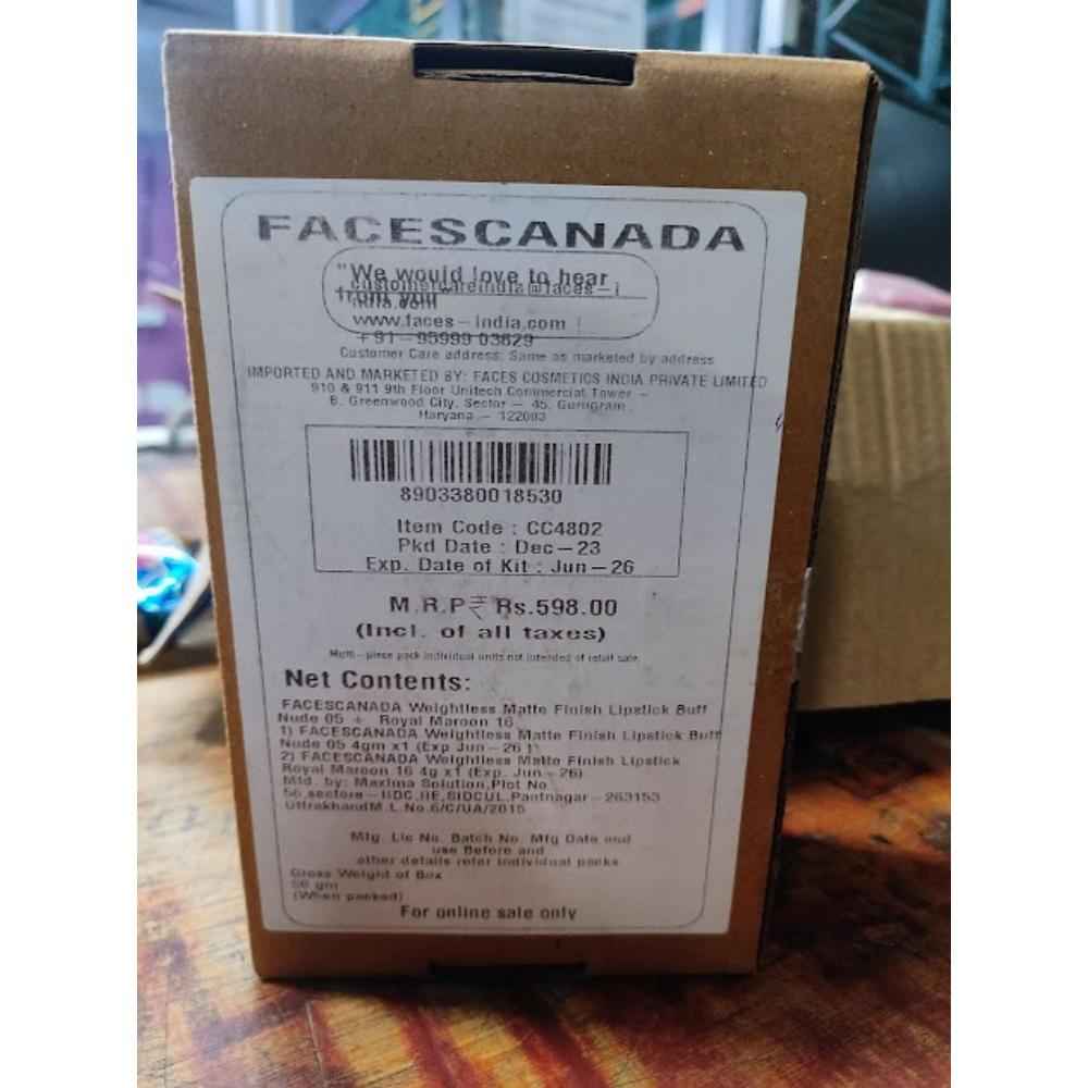Buy FACES CANADA Weightless Matte Finish Lipstick Buff Nude 05 + Royal Maroon 16 - Purplle