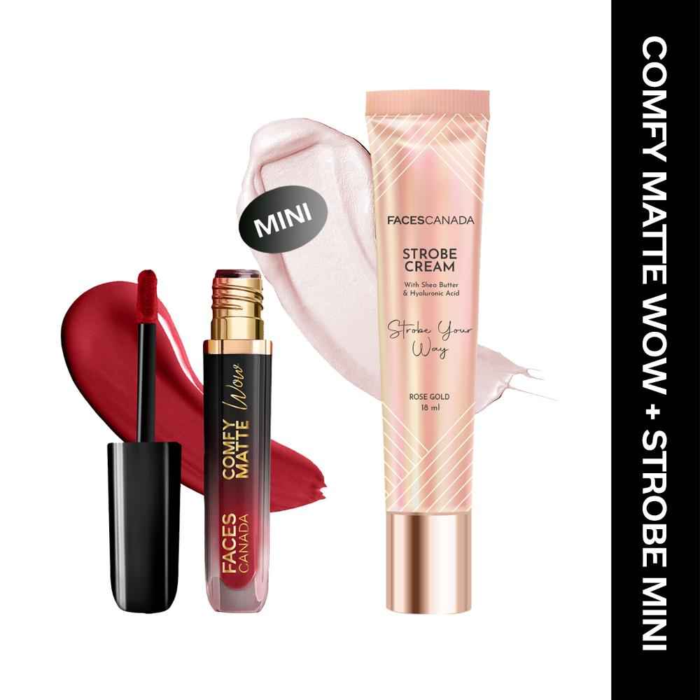 Buy FACES CANADA Comfy Matte Wow Liquid Lipstick - Maroon Maven 05 (3.8 ml) & Rose Gold Strobe Cream (18 ml) Combo - Purplle