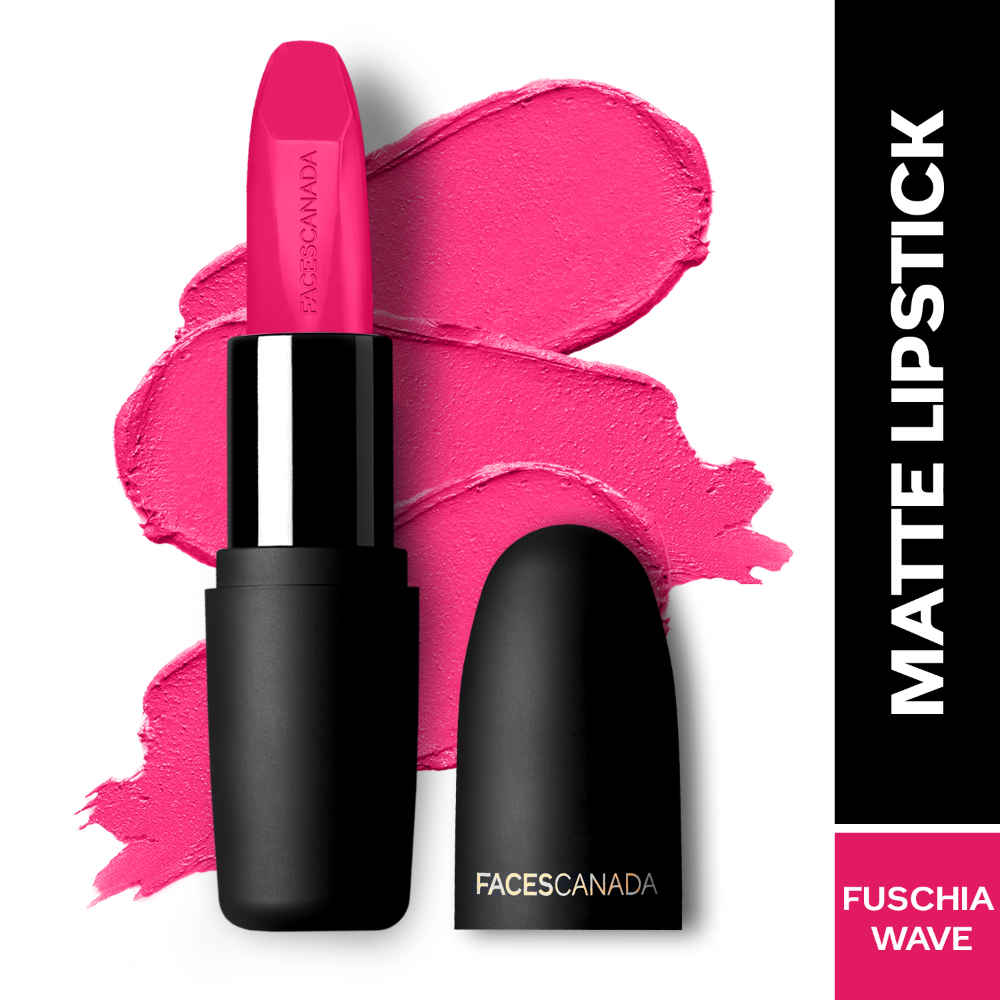 Buy FACES CANADA Weightless Matte Lipstick - Fuschia Wave 02 (Pink), 4.5 gm | Highly Pigmented Lip Color | Smooth One Stroke Glide | Moisturizes & Hydrates Lips | Vitamin E, Jojoba & Almond Oil Enriched - Purplle