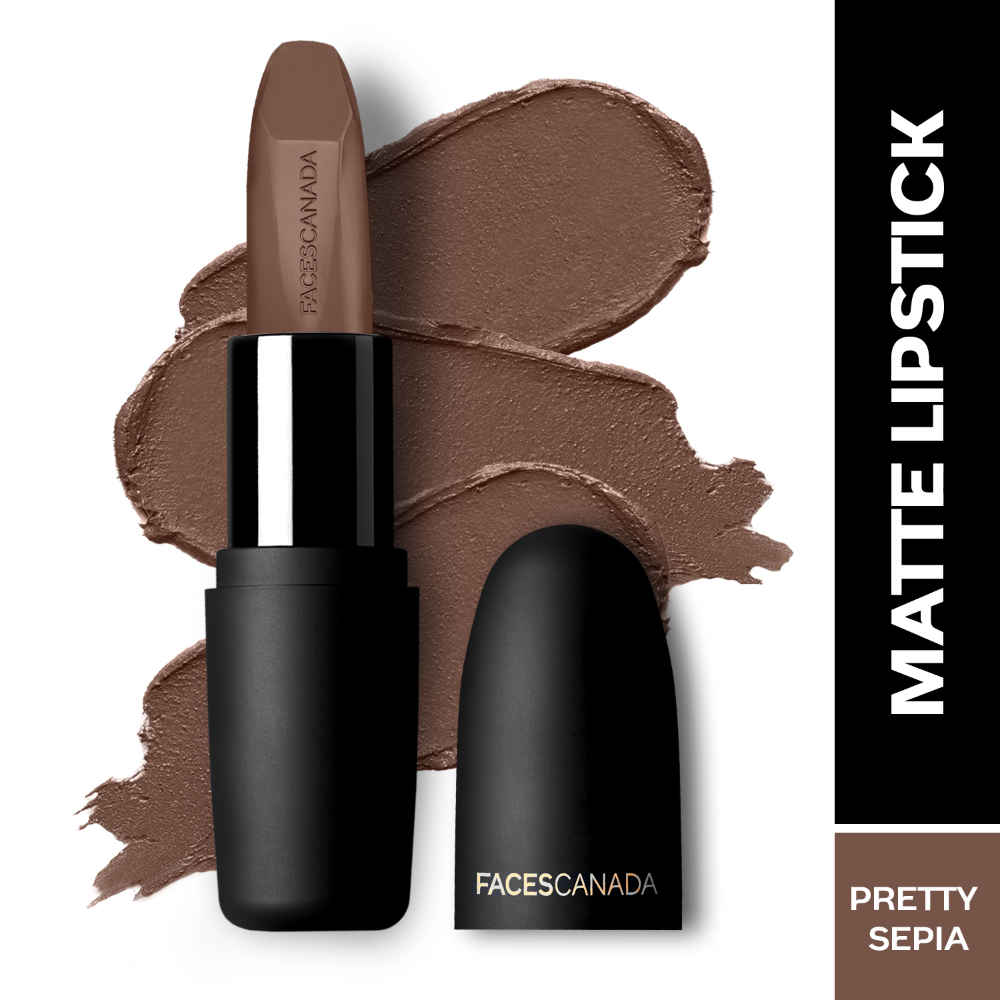 Buy FACES CANADA Weightless Matte Lipstick - Pretty Sepia 08 (Brown), 4.5 gm | Highly Pigmented Lip Color | Smooth One Stroke Glide | Moisturizes & Hydrates Lips | Vitamin E, Jojoba & Almond Oil Enriched - Purplle