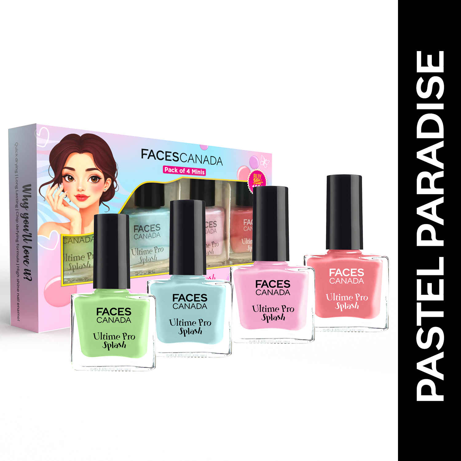 Buy FACES CANADA Ultime Pro Splash Mini Combo - Pastel Paradise, 20 ml | Quick Drying | Glossy Finish | Long Lasting | No Chip Formula | High Shine Nail Polish For Women | No Harmful Chemicals - Purplle