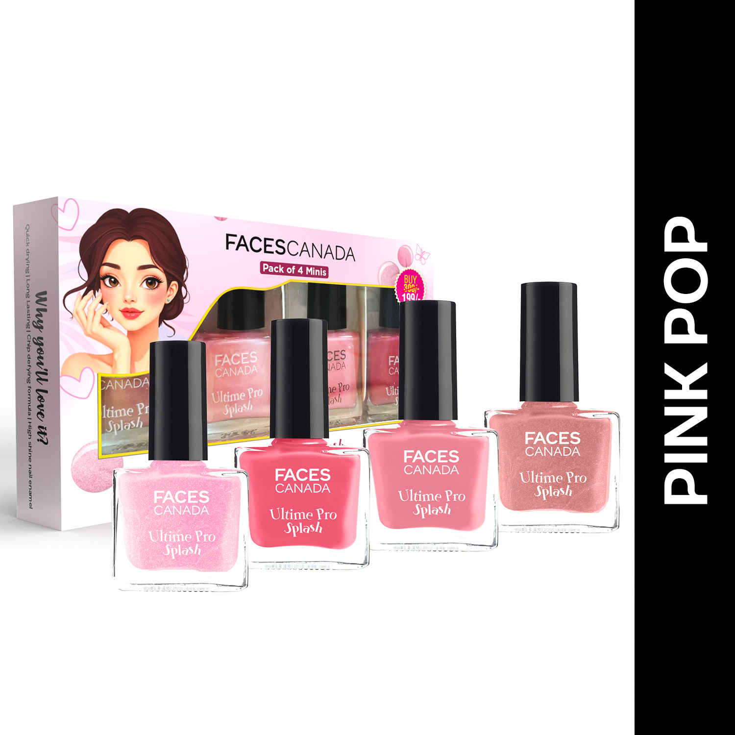 Buy FACES CANADA Ultime Pro Splash Mini Combo - Pink Pop, 20 ml | Quick Drying | Glossy Finish | Long Lasting | No Chip Formula | High Shine Nail Polish For Women | No Harmful Chemicals - Purplle