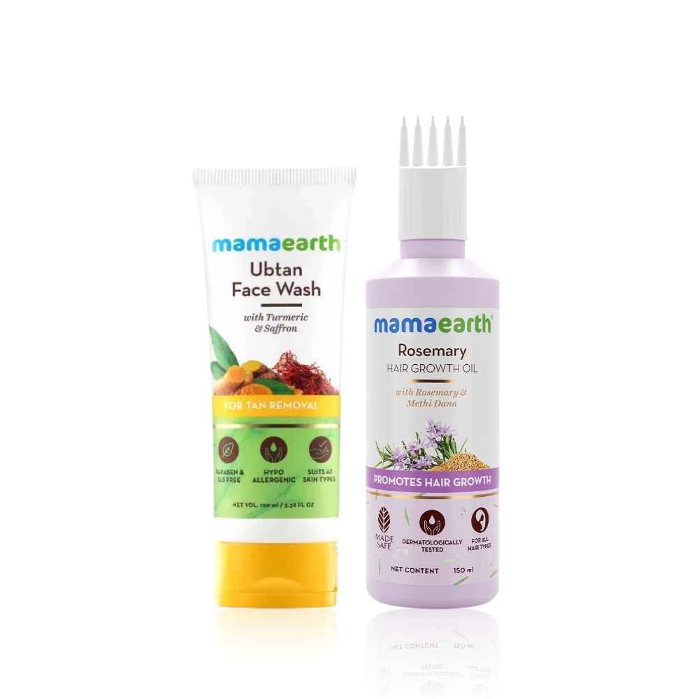 Buy Mamaearth Essential Growth & Freshness Duo(Rosemary Hair Growth Oil + Ubtan Facewash) (150 ml + 100 ml) Combo of 2 - Purplle