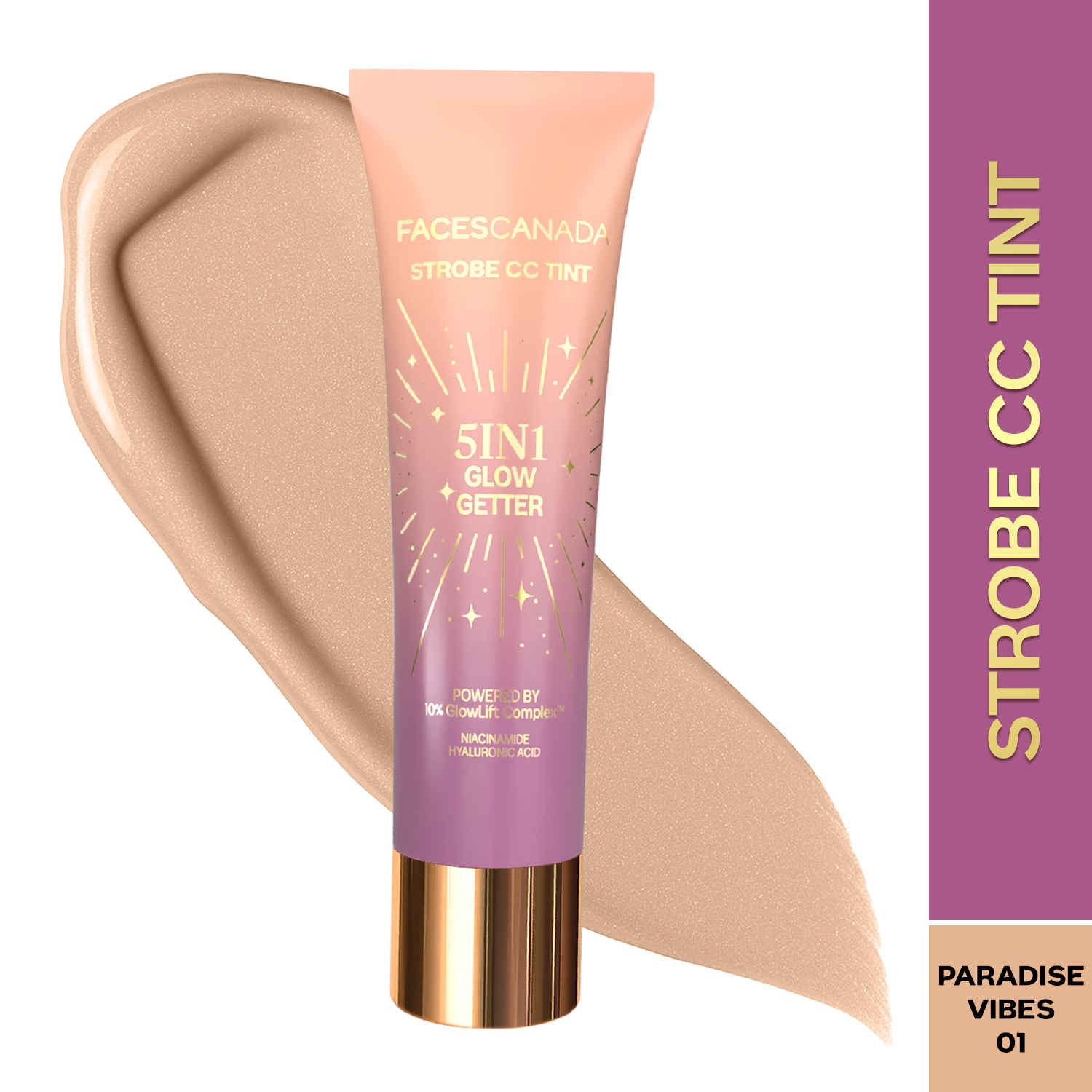 Buy FACES CANADA Strobe CC Tint - Paradise Vibes 01, 27 ml | 5-in-1 Serum + Moisturizer + Primer + BB/CC Cream + Strobe Cream | Lightweight | Radiant Dewy Glass Skin Glow | Niacinamide & Hyaluronic Acid | For Light to Medium Skin - Purplle
