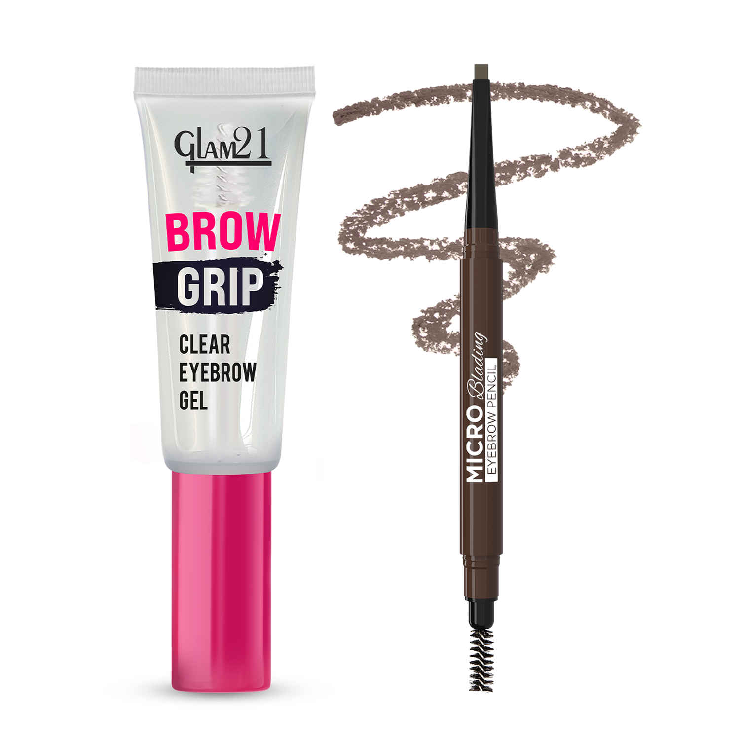 Buy Glam 21 Micro Blading Eyebrow Pencil - Brown & Brow Grip Clear Gel -12.3 gm - Purplle