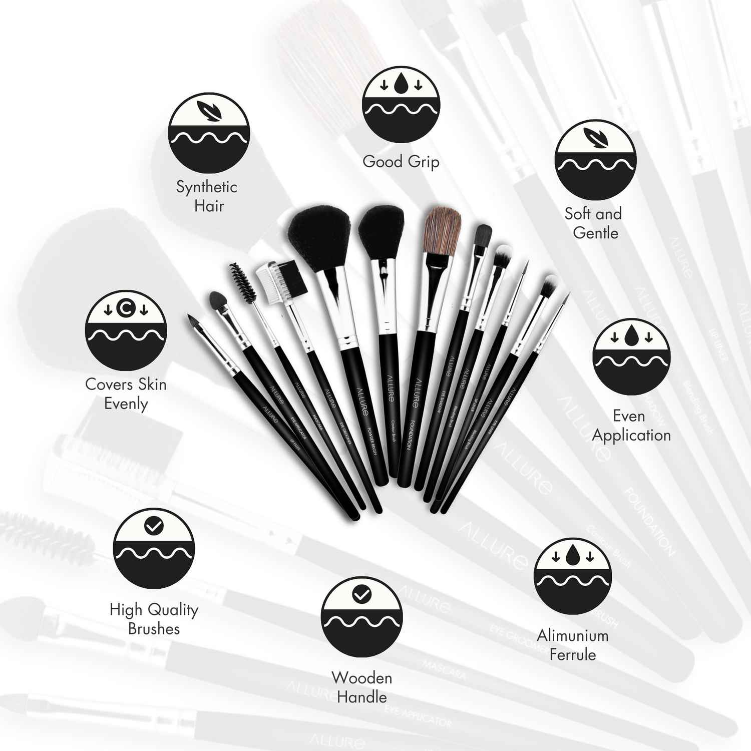 Buy Allure Makeup Brush Set ( Pack of 12 ) MBS 12 - Purplle