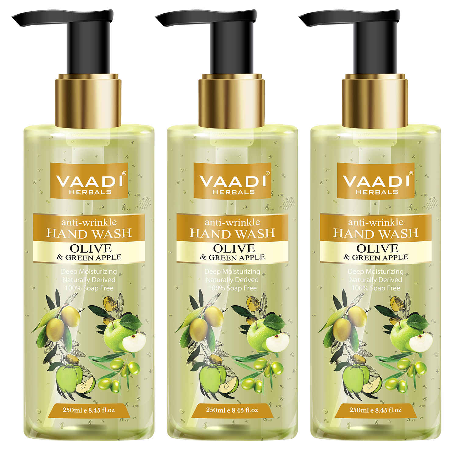 Buy Vaadi Herbals Pack of 3 Anti-Wrinkle Olive and Green Apple Hand Wash (250 ml x 3) - Purplle