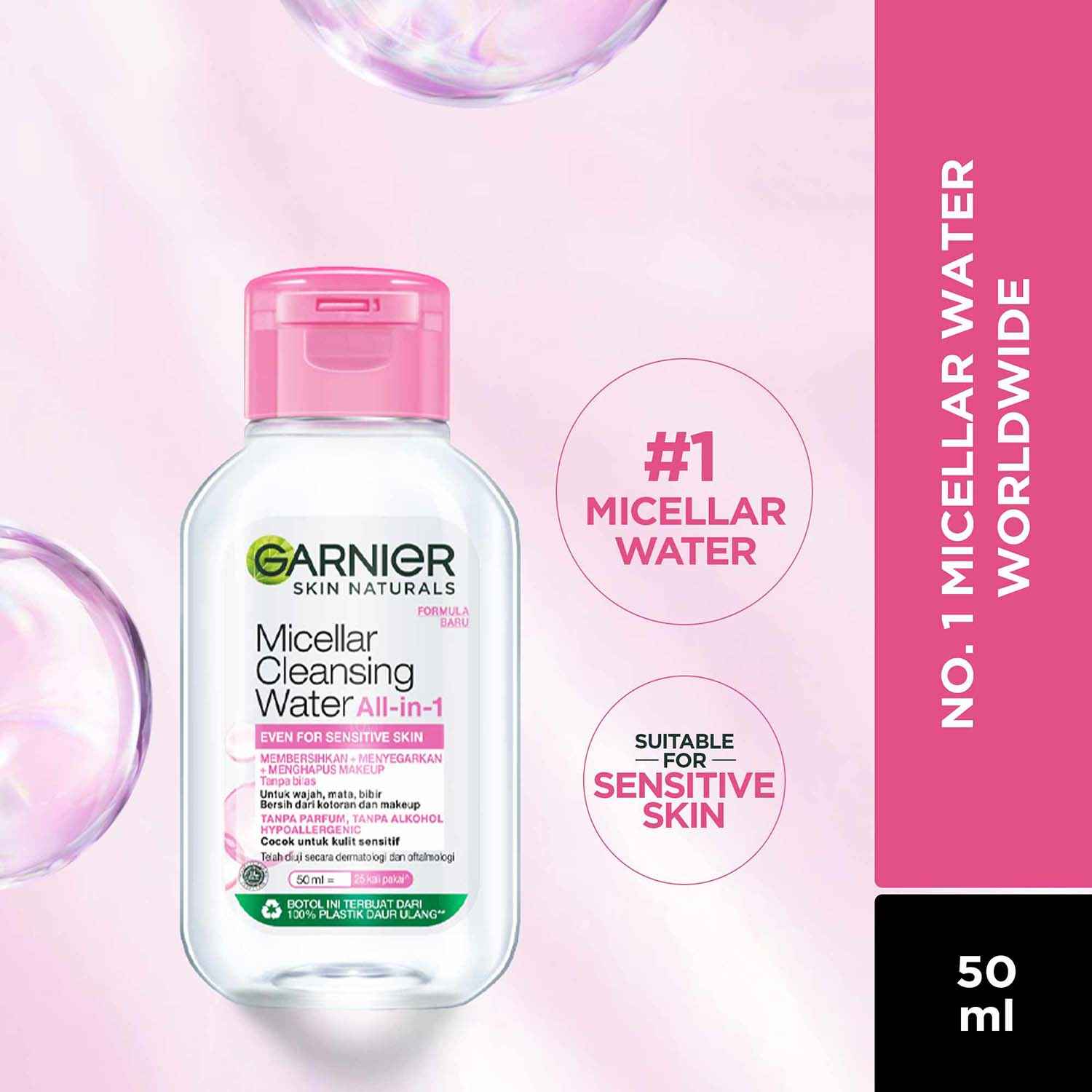 Buy Garnier Micellar Cleansing Water Trial Pack - Gentle Cleanser & Make Up Remover For Everyday Use - Suitable For Sensitive Skin, Dermatologically Tested, Vegan, For Men & Women, Remove 100% Dirt, Pollution, 50 ml - Purplle