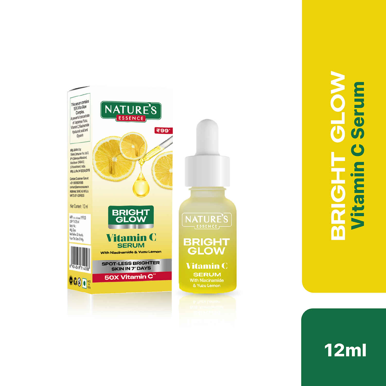Buy Nature's Essence Bright Glow Vitamin C Face Serum for Men & Women | Brightens & Gives Glow | Fades Dark Spots | Vitamin C Serum for Glowing Skin | For All Skin Types | Beginner Friendly| 12 ml - Purplle