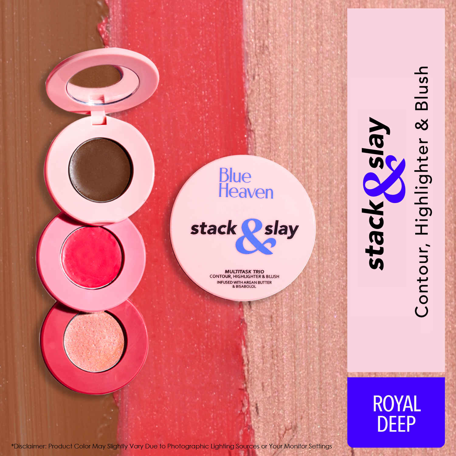 Buy Blue Heaven Stack & Slay Multi Task Trio Countor, Blush & Highlighter For Face Makeup Fights Skin Aging, Nourishing & Moisturizing , 5.4 gm - Purplle