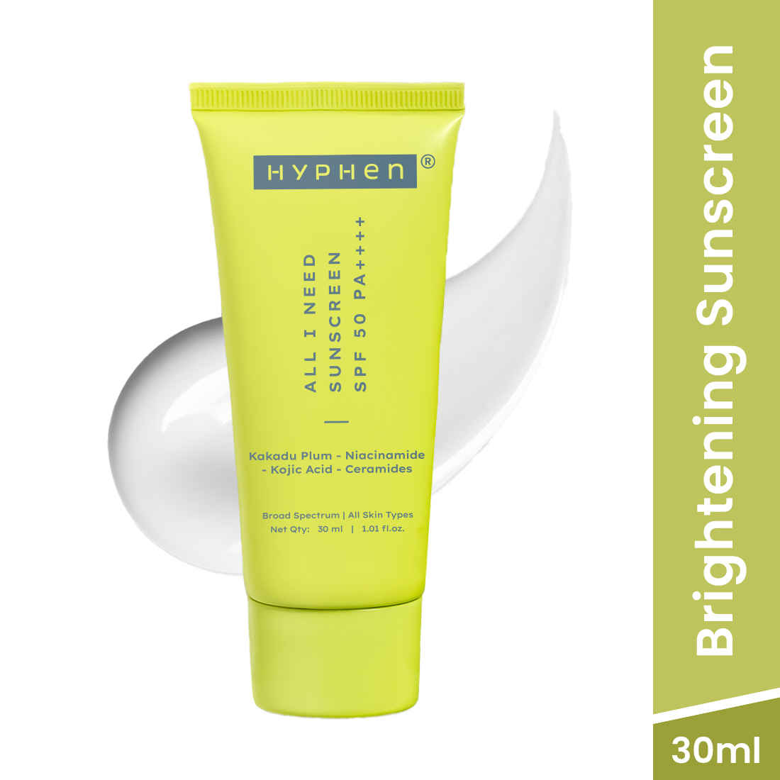 Buy Hyphen All I Need Sunscreen SPF50 PA++++ | Brightens - Niacinamide, Kojic Acid, Vit C Rich Kakadu Plum | Lightweight Non-Greasy UVA/B Protection -30 ml - Purplle
