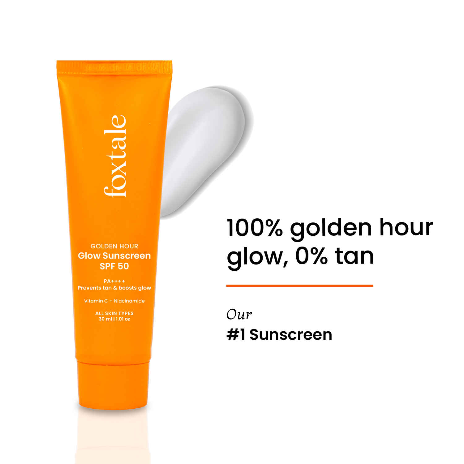 Buy Foxtale Glow Sunscreen SPF 50 PA++++ Lightweight with Vitamin C and Niacinamide | Fast Absorbing | UVA and UVB filters | Prevents Tanning | No White Cast | Non-Greasy | For Men & Women | All Skin Types – 30 ml - Purplle