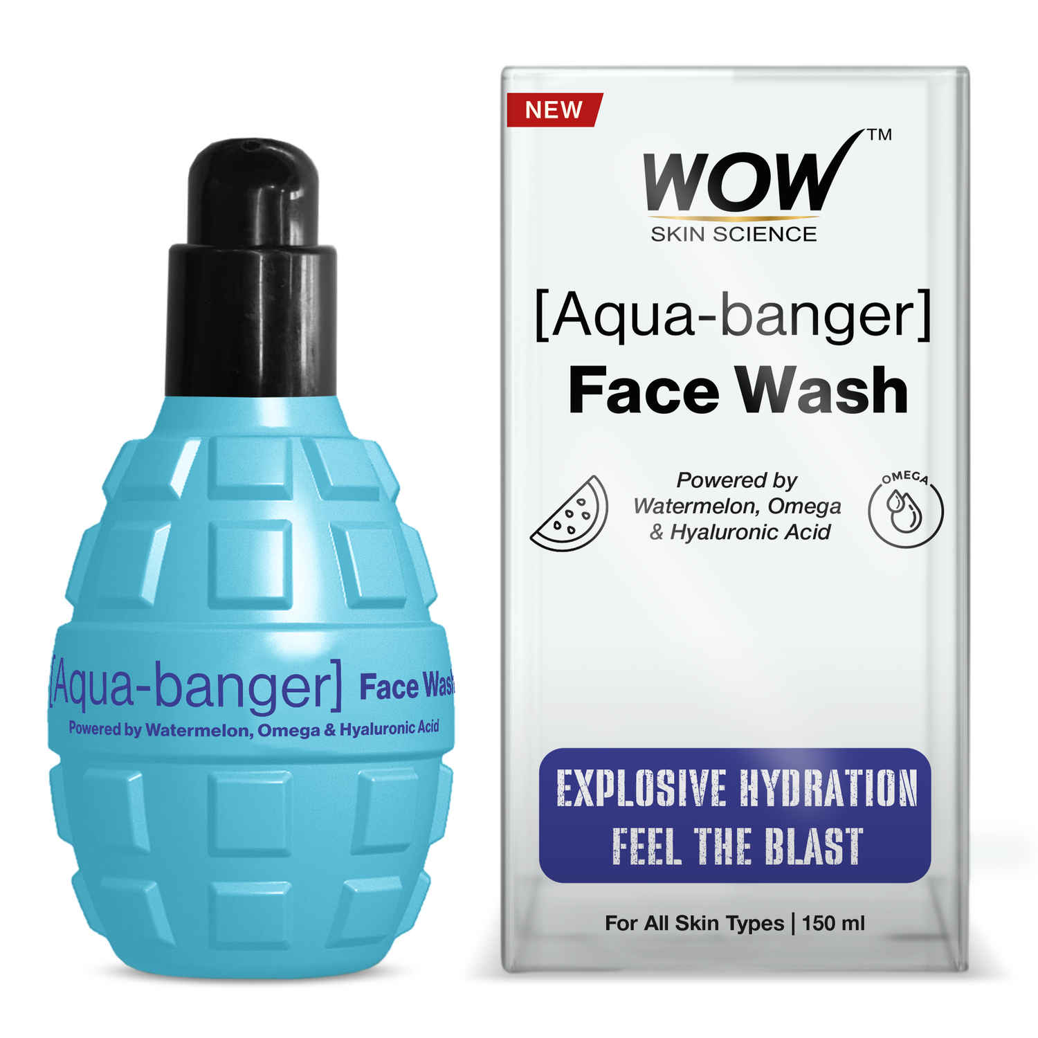 Buy WOW Skin Science Aqua-Bomb Face Wash | Hydrating Face Cleanser with Watermelon, Hyaluronic Acid & Omega | Gentle, Non-Drying Formula | Deeply Hydrates & Refreshes Skin | All Skin Types | 150 ml - Purplle