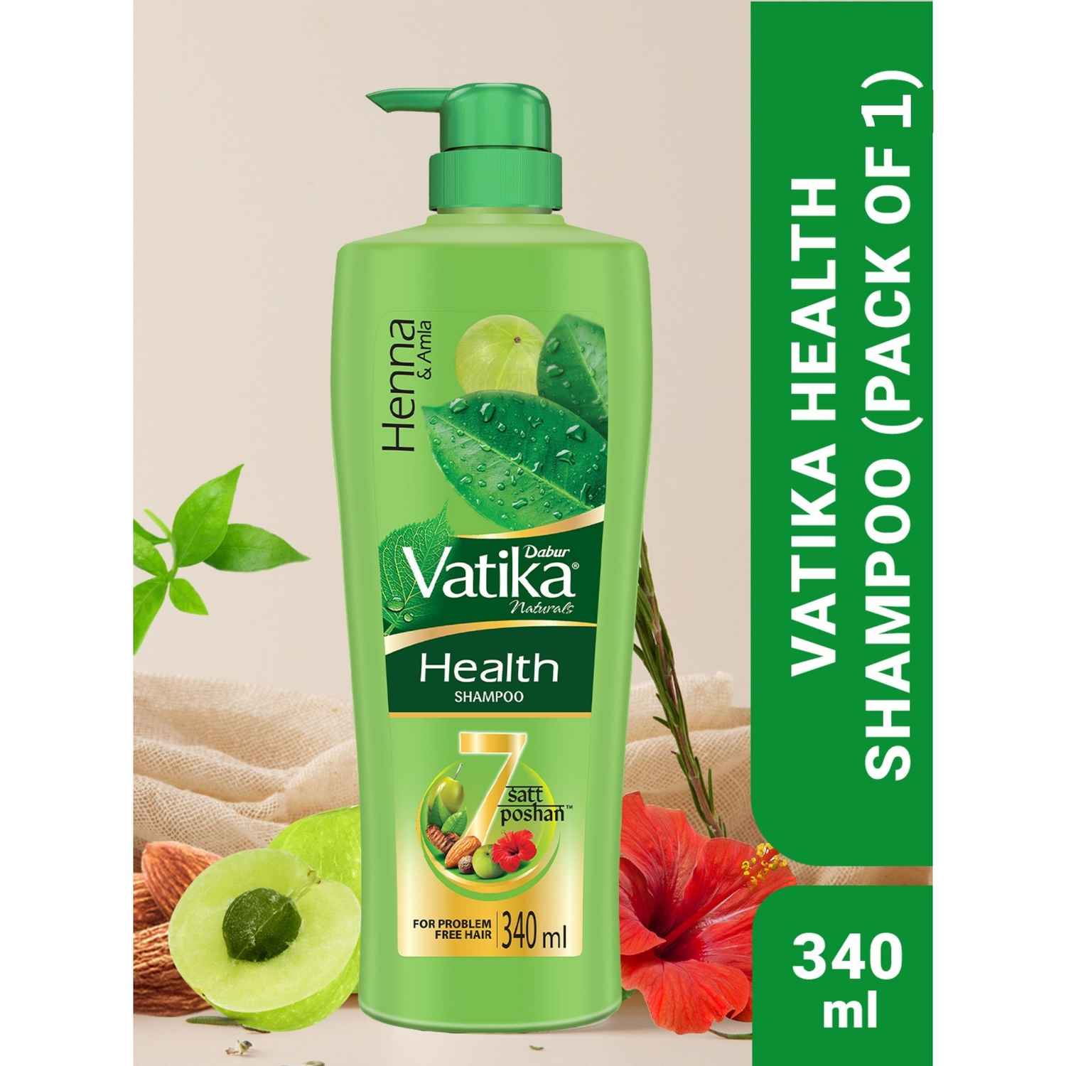 Buy Dabur Vatika Health Shampoo - 340ml | With 7 natural ingredients | For Smooth, Shiny & Nourished Hair | Repairs Hair damage, Controls Frizz | For All Hair Types | Goodness of Henna & Amla - Purplle