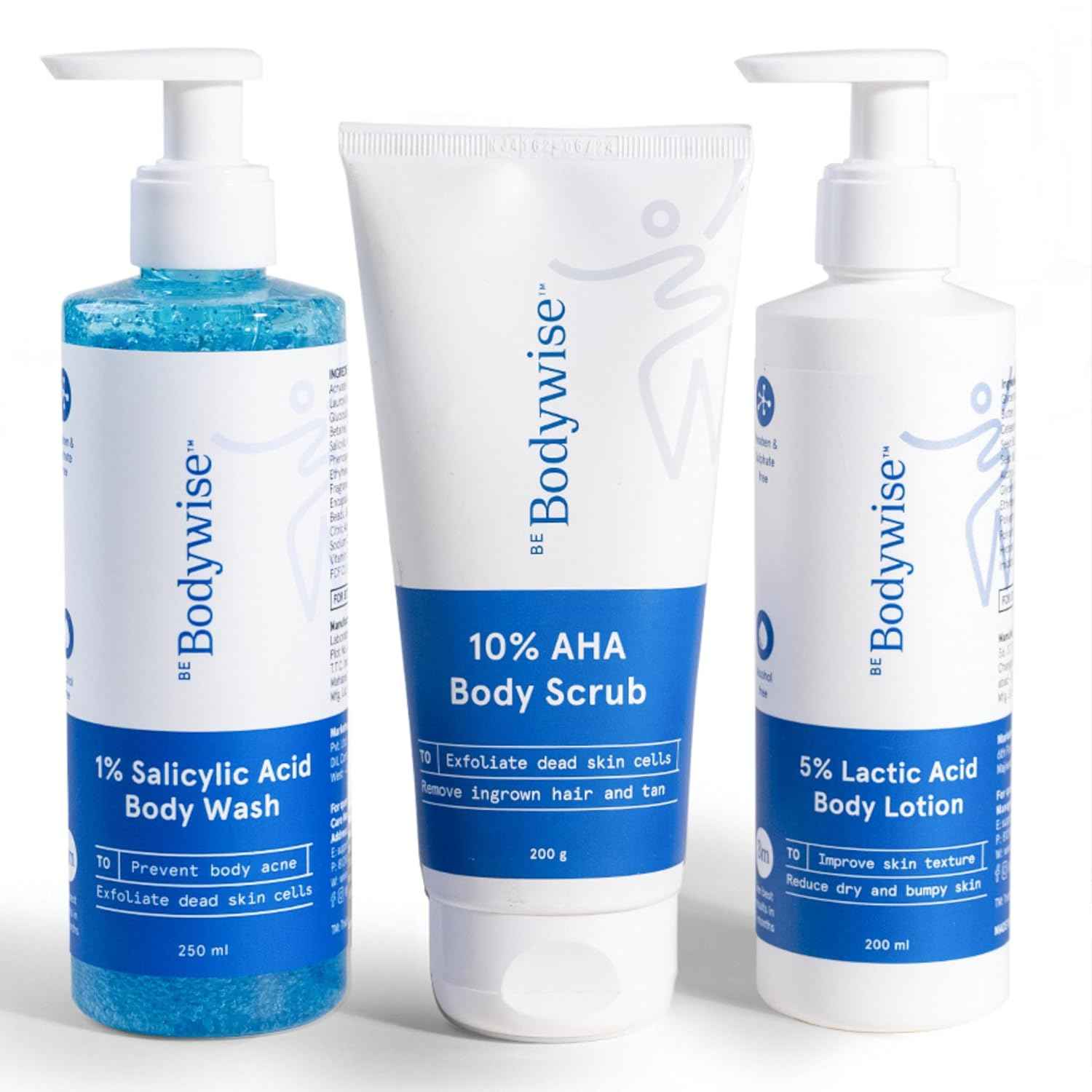 Buy Be Bodywise 16% Actives Strawberry Skin Pack Fights Keratosis Pilaris, Tiny Bumps & Strawberry Skin (Body wash 250 ml, scrub 200 gm & Body lotion 200 ml) Combo of 3 - Purplle