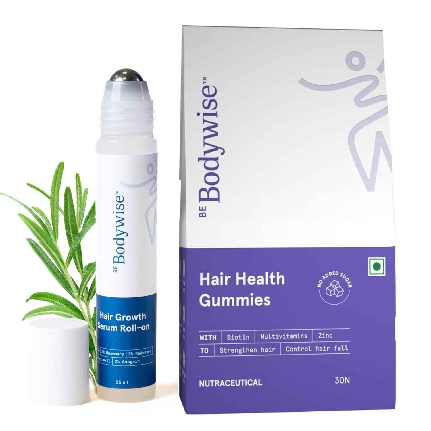 Buy Be Bodywise Advanced Hair Growth Pack- 3% Rosemary Hair Growth Serum (Roll-On) 25 ml & Biotin Hair 30 Gummies - Purplle