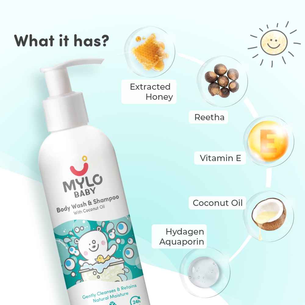 Buy Mylo Baby Body Wash and Shampoo With Coconut oil For Cleansing Head-to-Toe 200 ml - Purplle