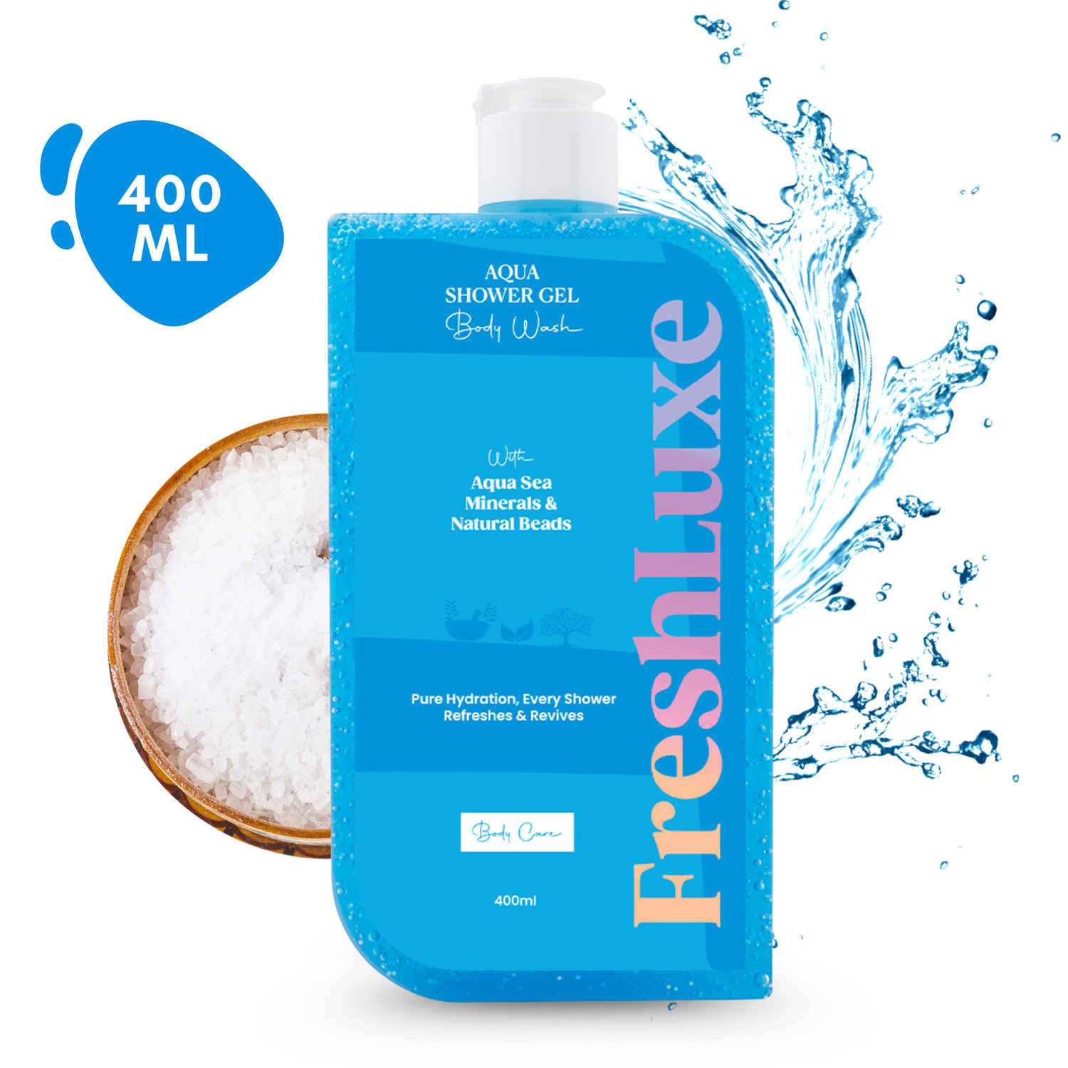 Buy FreshLuxe Aqua Essence Shower Gel & Body Wash | Sea Salt & Scrub Beads | Deep Hydration & Refreshing Cleanse | 400 ml - Purplle